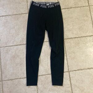Victoria's Secret Pink Black Leggings Logo Waist Band Cotton Blend Size Medium
